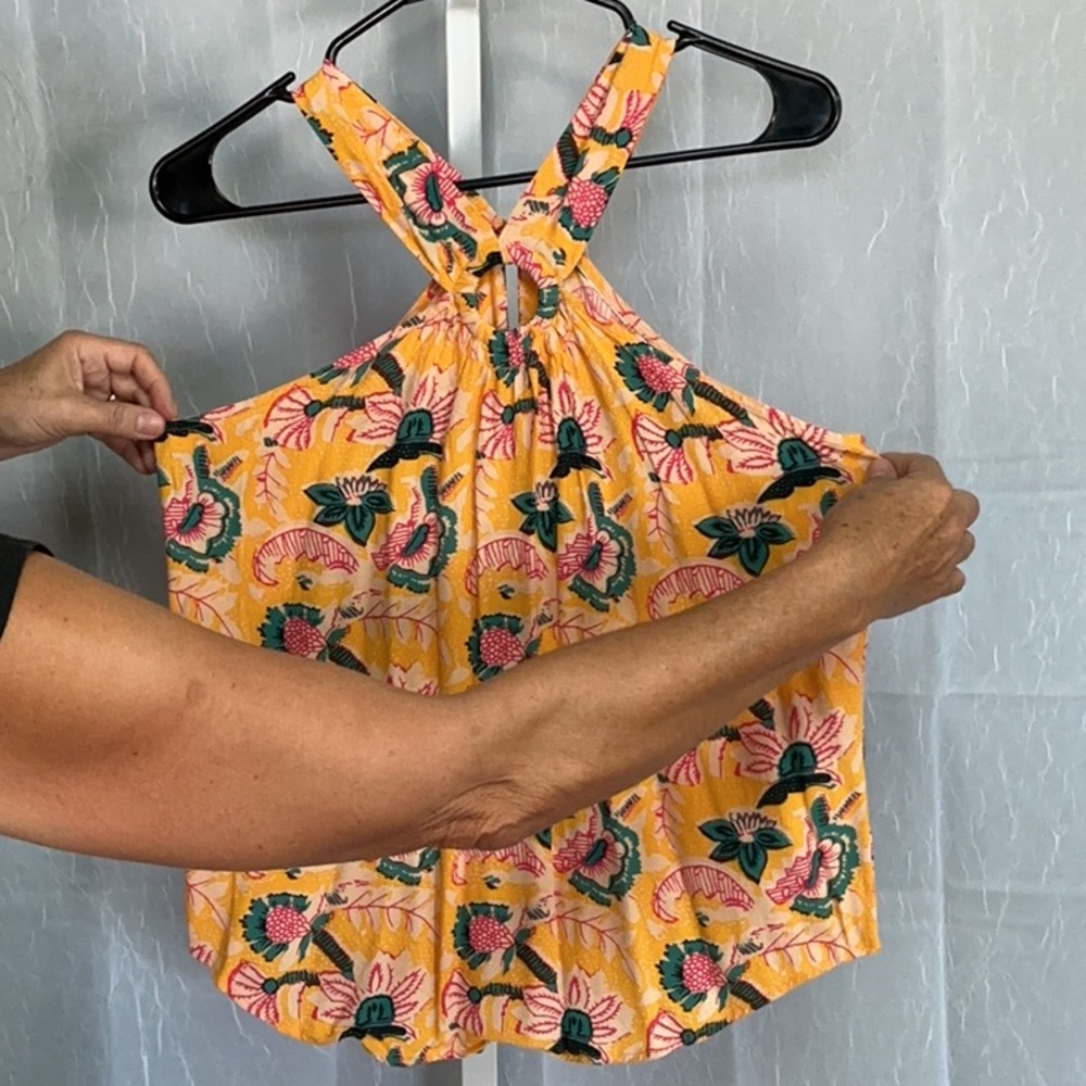 Anthropologie Floral Yellow Halter Top soft and flowy, boho, hippy sexy cottage